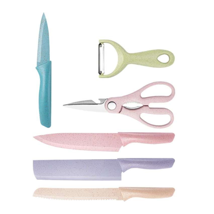 馬卡龍彩色小麥秸稈六件套廚房刀具組-細節圖2