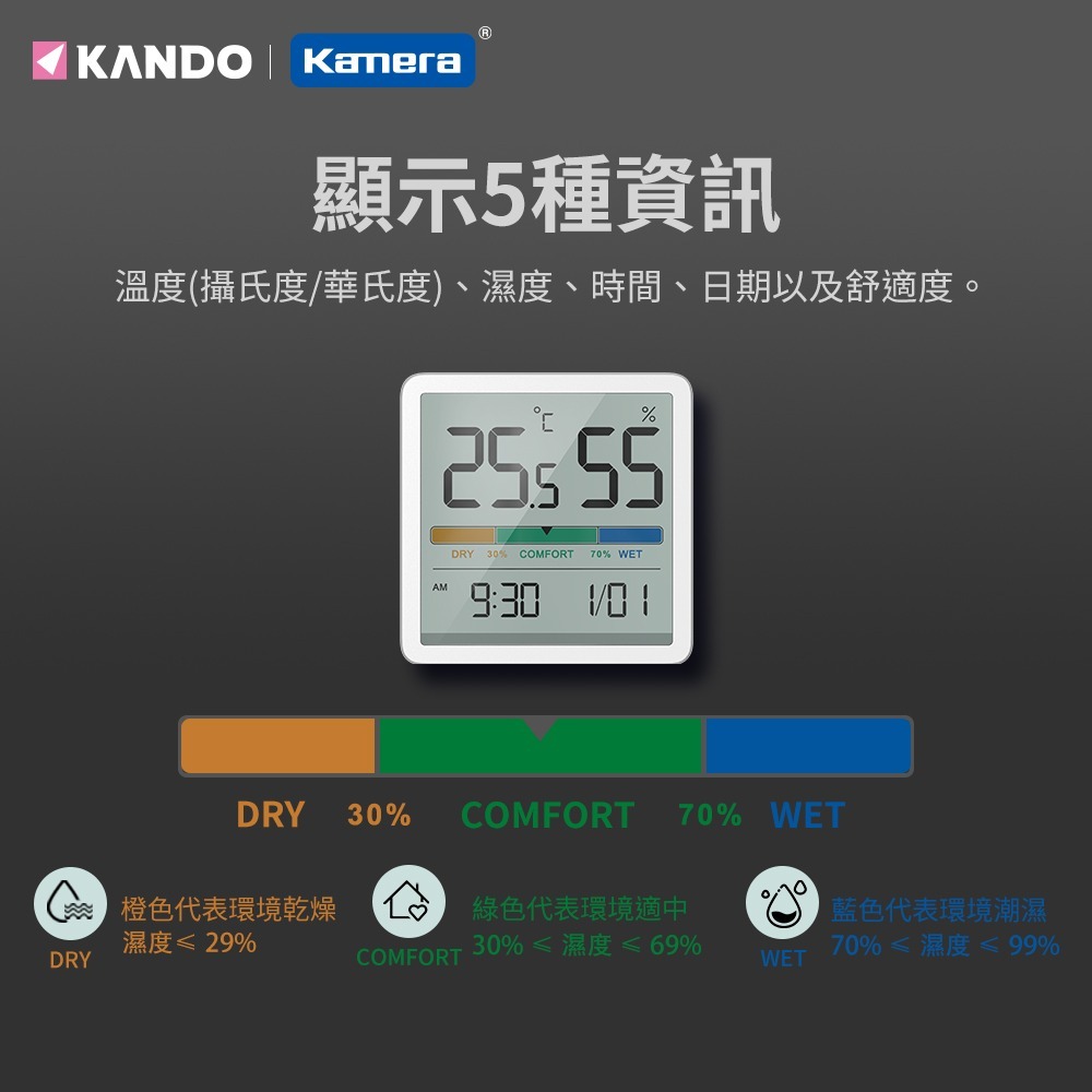 Kando 感動 舒適 溫濕度時鐘 KA5253-細節圖2