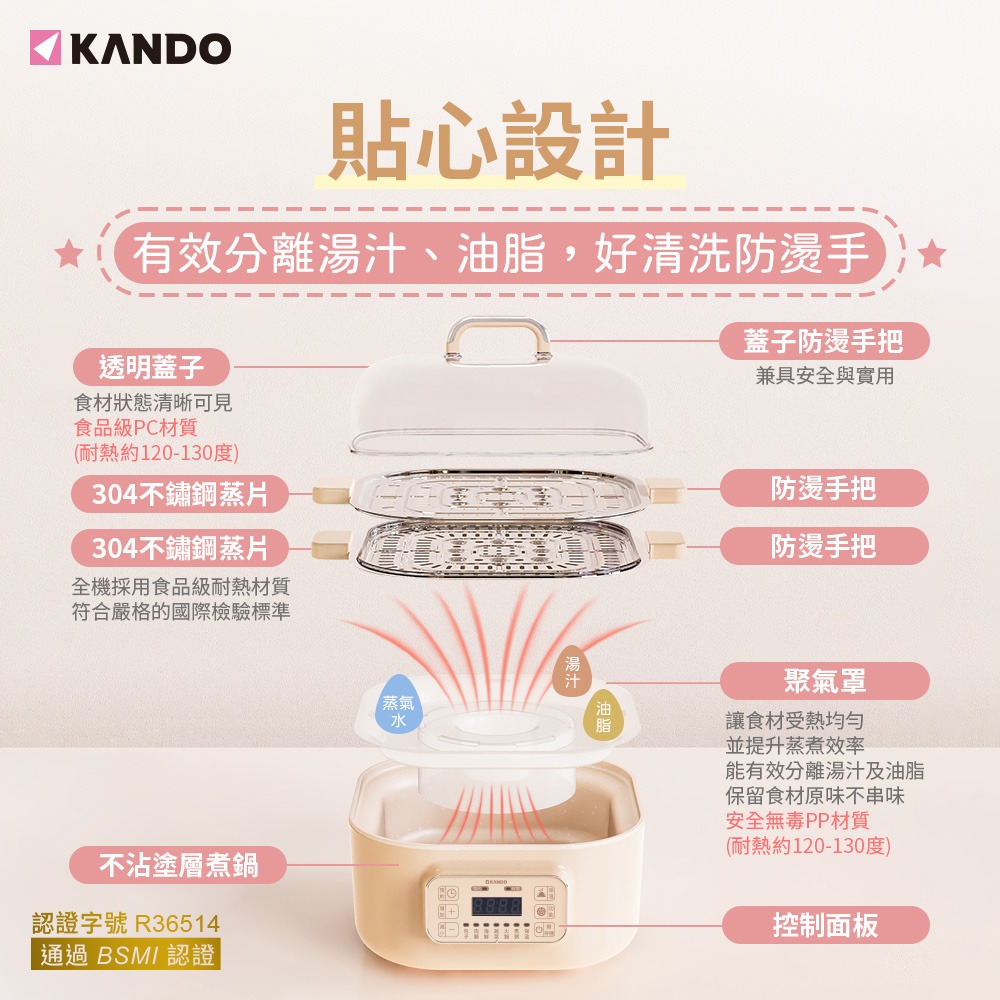 Kando KA-ES01 多功能電蒸鍋 可視雙層智慧型蒸煮鍋/電火鍋/電蒸鍋/料理鍋-細節圖5