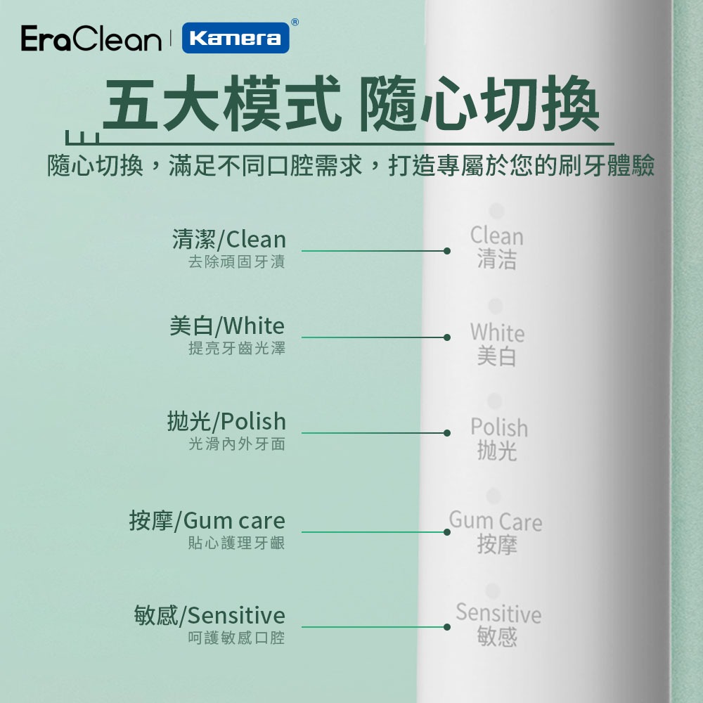 EraClean 電動牙刷 超音波牙刷 五大模式 IPX7級防水-細節圖2