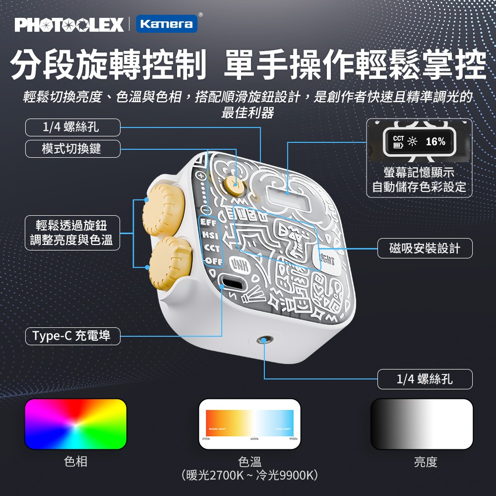 【台灣出貨】 豆腐燈 RGB 全彩磁吸式豆腐燈大全配 LED 補光燈 直播燈 PHOTOOLEX-細節圖4