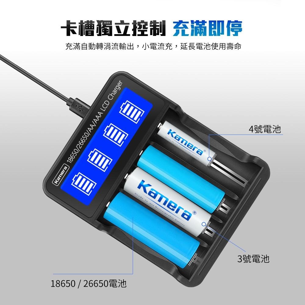 🉐Kamera L465 18650 26650 萬用4槽鋰電池 鎳氫電池液晶4槽充電器 圓柱電池 液晶顯示充電 獨立充-細節圖3