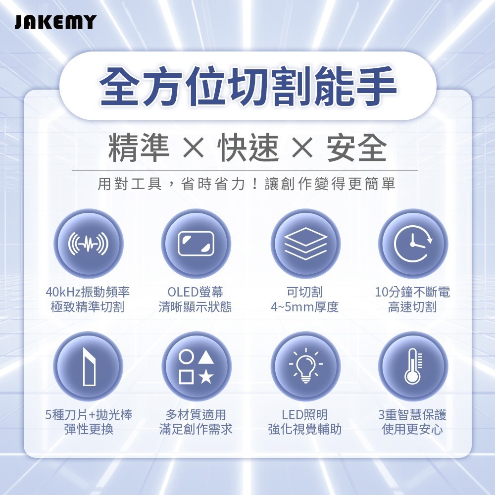 JAKEMY 傑科美 超音波切割刀 JM-Y10 Pro (全配版) 切割 研磨 拋光 附5種刀片-細節圖4