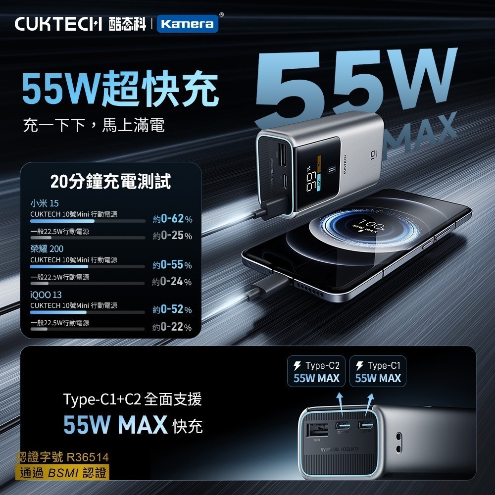 CUKTECH 酷態科 10號MINI 55W 行動電源 10000mAh PB1055 10號超級電能棒Mini-細節圖6