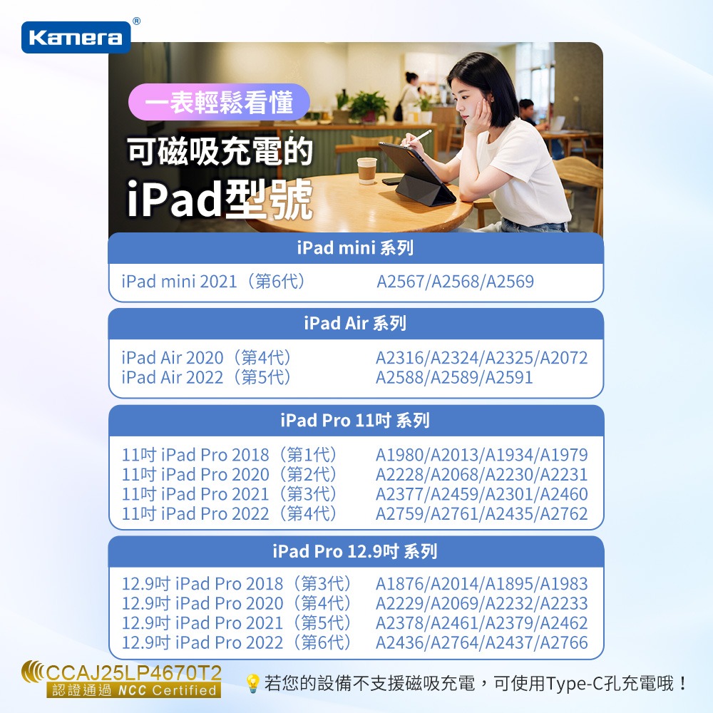 Kamera iPad Pencil 觸控筆 手寫筆 雙通道充電款 磁吸充電 Type-C 防誤觸 KA-766-細節圖6
