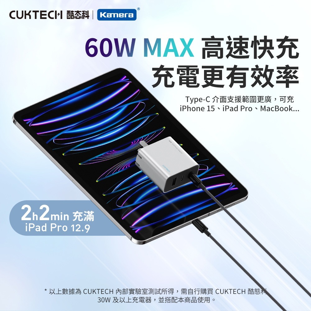 CUKTECH 酷態科 60W Type-C轉Type-C 3A 1.5M 傳輸線 充電線 編織數據線 CTC315P-細節圖2