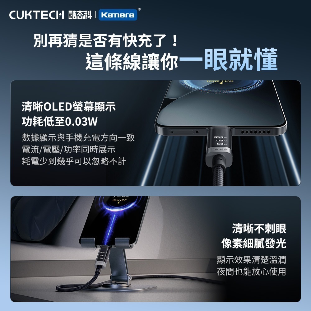 CUKTECH 酷態科 240W TYPE-C OLED 數據顯示 6A 數顯電能線 電壓電流功率 CTC615P-細節圖4