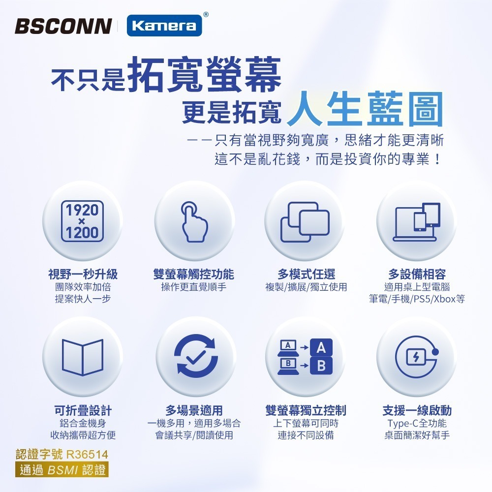 BSCONN 16吋 觸控版 可攜式雙螢幕 螢幕擴充 (U16 Pro TW)-細節圖2