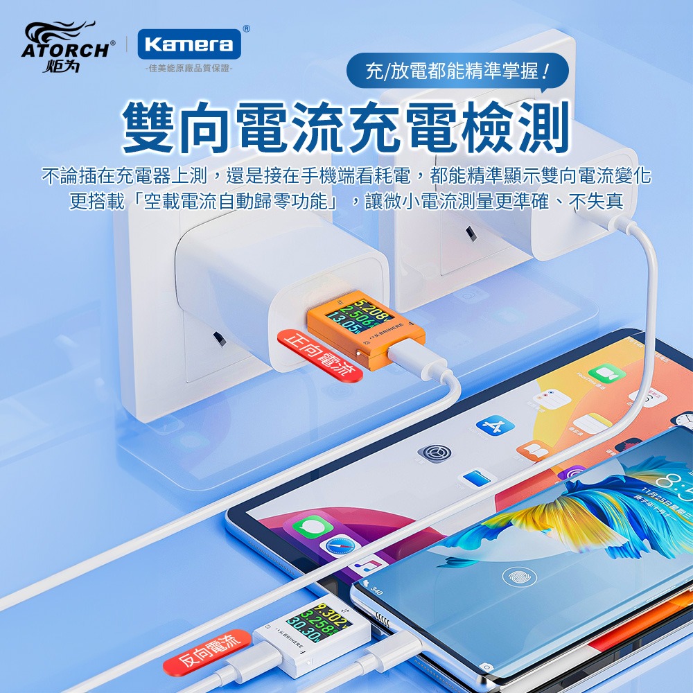 【ATORCH 炬為】B10 600W 電壓電流測試儀 雙向檢測 支援多種快充協議 四向旋轉彩屏 Type-C測電神器-細節圖5