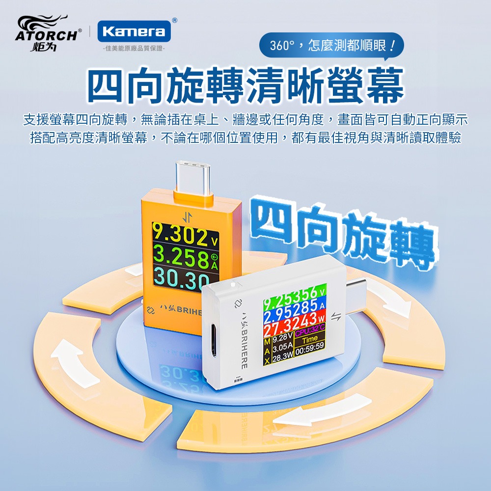 【ATORCH 炬為】B10 600W 電壓電流測試儀 雙向檢測 支援多種快充協議 四向旋轉彩屏 Type-C測電神器-細節圖9