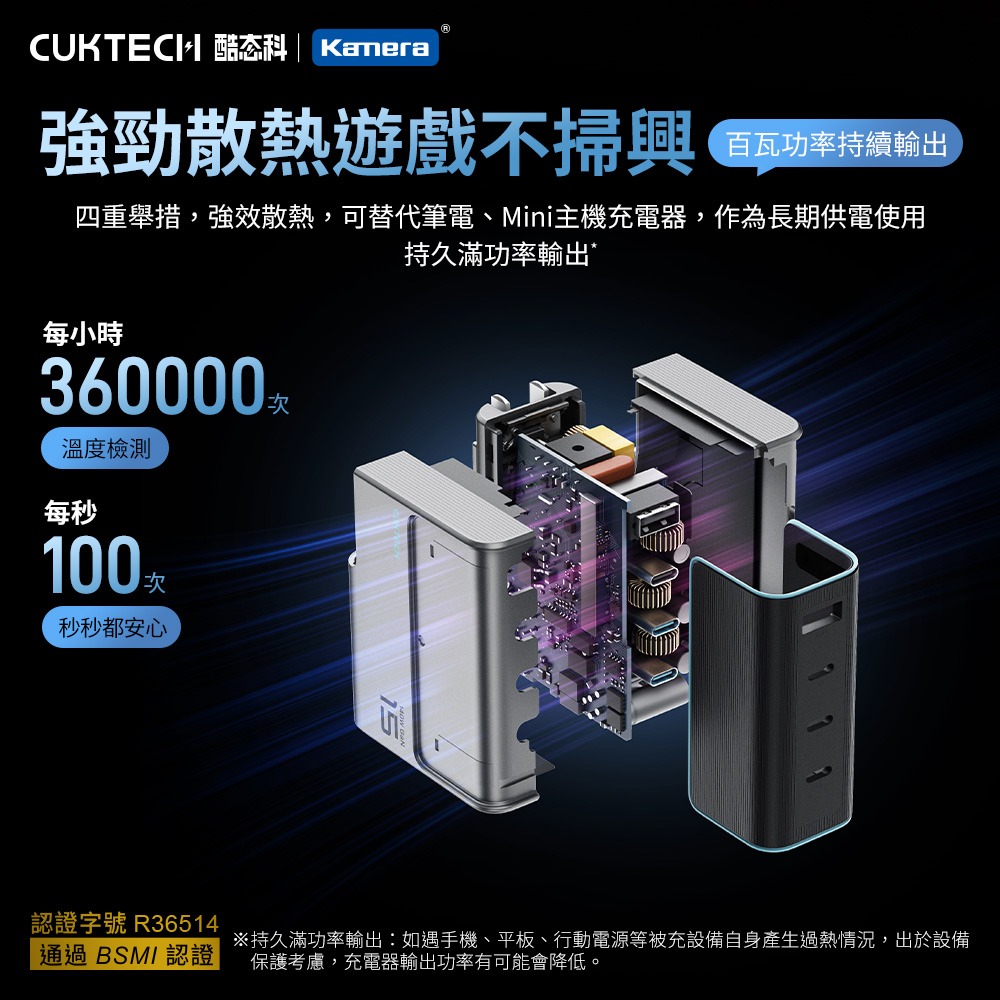 CUKTECH 酷態科 140W GaN 15號氮化鎵 PD快充 充電器 3C1A 附充電線 AD1404US-細節圖9