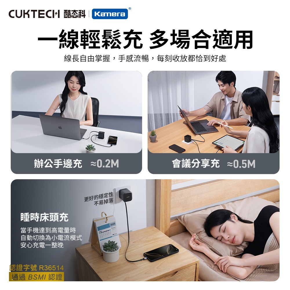 BSMI認證 CUKTECH 酷態科 CP6 65W 氮化鎵伸縮線充電器 AD653W-US 三口輸出 PD快充-細節圖6