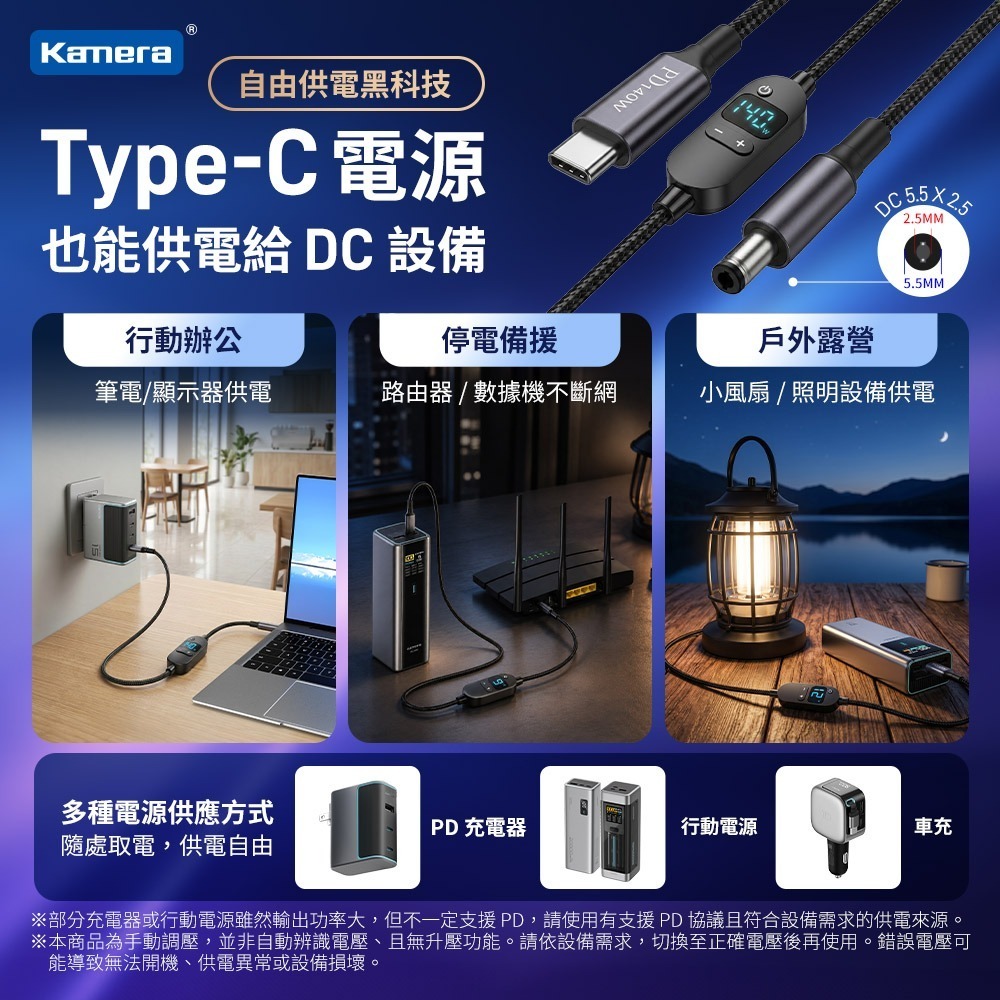Kamera Type-C公轉DC 5.5x2.5 PD140W 可調電壓數顯誘騙線 150cm 鋁合金 筆電快充-細節圖7