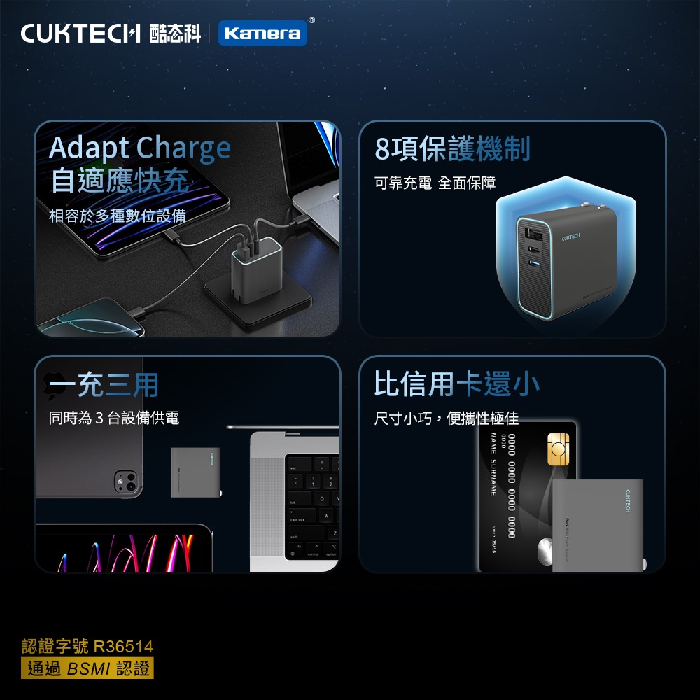 CUKTECH 酷態科 GaN 65W 氮化鎵 充電器 2C1A PD快充 AD653CUS-細節圖3
