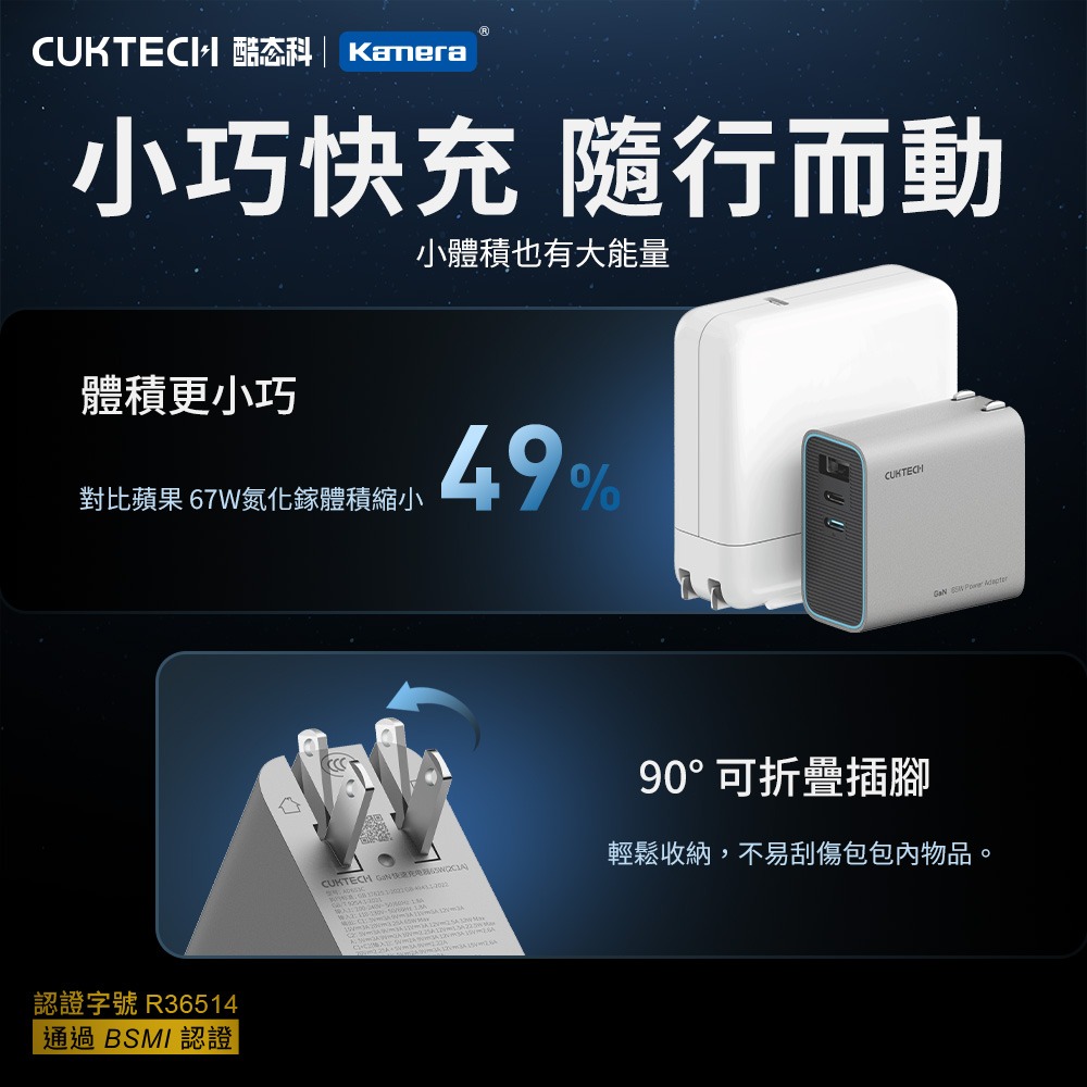 CUKTECH 酷態科 GaN 65W 氮化鎵 充電器 2C1A PD快充 AD653CUS-細節圖4