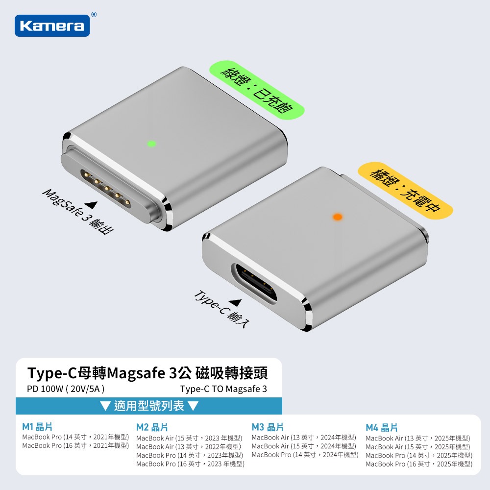 Kamera Type-C 轉 MagSafe 3 磁吸轉接頭 AP3-100T 100W PD快充 MacBook P-細節圖8
