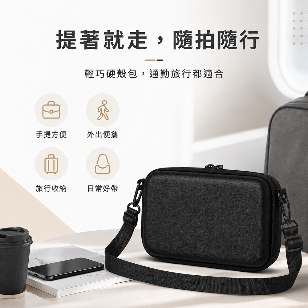mini Evo cinema 硬殼收納包 黑色 EVA防摔抗壓 灰色天鵝絨內襯 附背帶 拍立得相機包-細節圖5