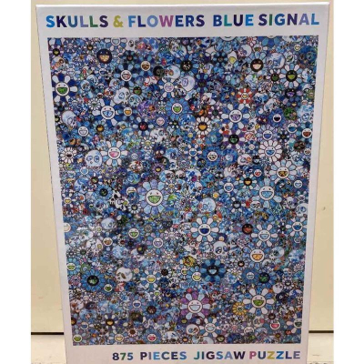 &lt;專屬拼圖屋&gt; 已預訂 村上隆 小花 太陽花 骷髏 藍色 彩色 875片 2幅 拼圖 SKULLS &amp; FLOWERS