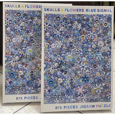 專屬拼圖屋> （現貨）絕版日本村上隆小花太陽花骷髏藍色875片拼圖