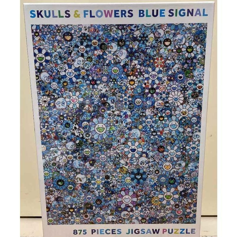 <專屬拼圖屋> （現貨）絕版 日本 村上隆 小花 太陽花 骷髏 藍色 875片 拼圖 SKULLS & FLOWERS-細節圖2