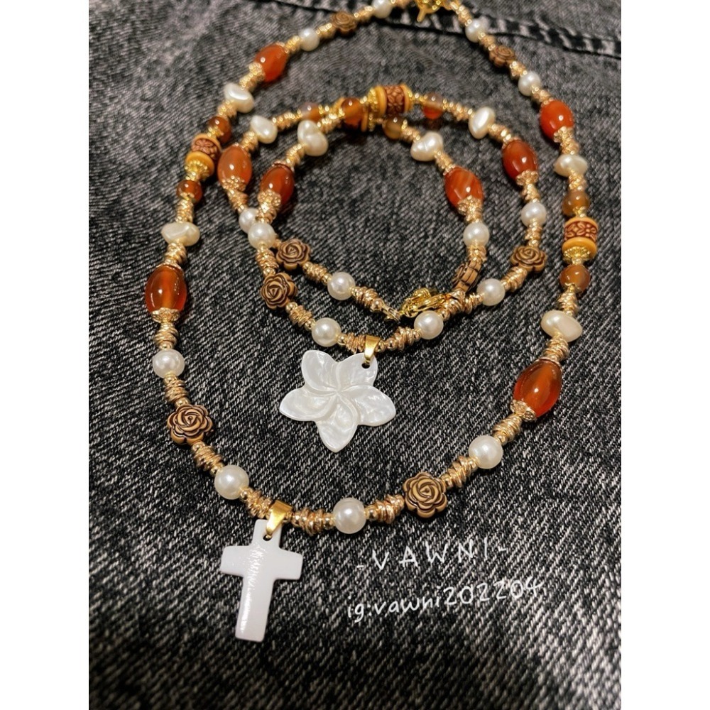 [  V A W N I • 梵馜  ]落日暖琥珀・貝花項鍊 NO.1141115-細節圖2