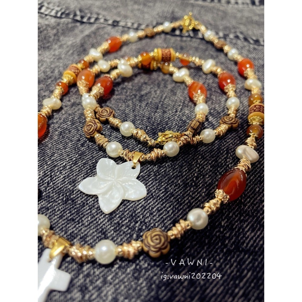 [  V A W N I • 梵馜  ]落日暖琥珀・貝花項鍊 NO.1141115-細節圖3