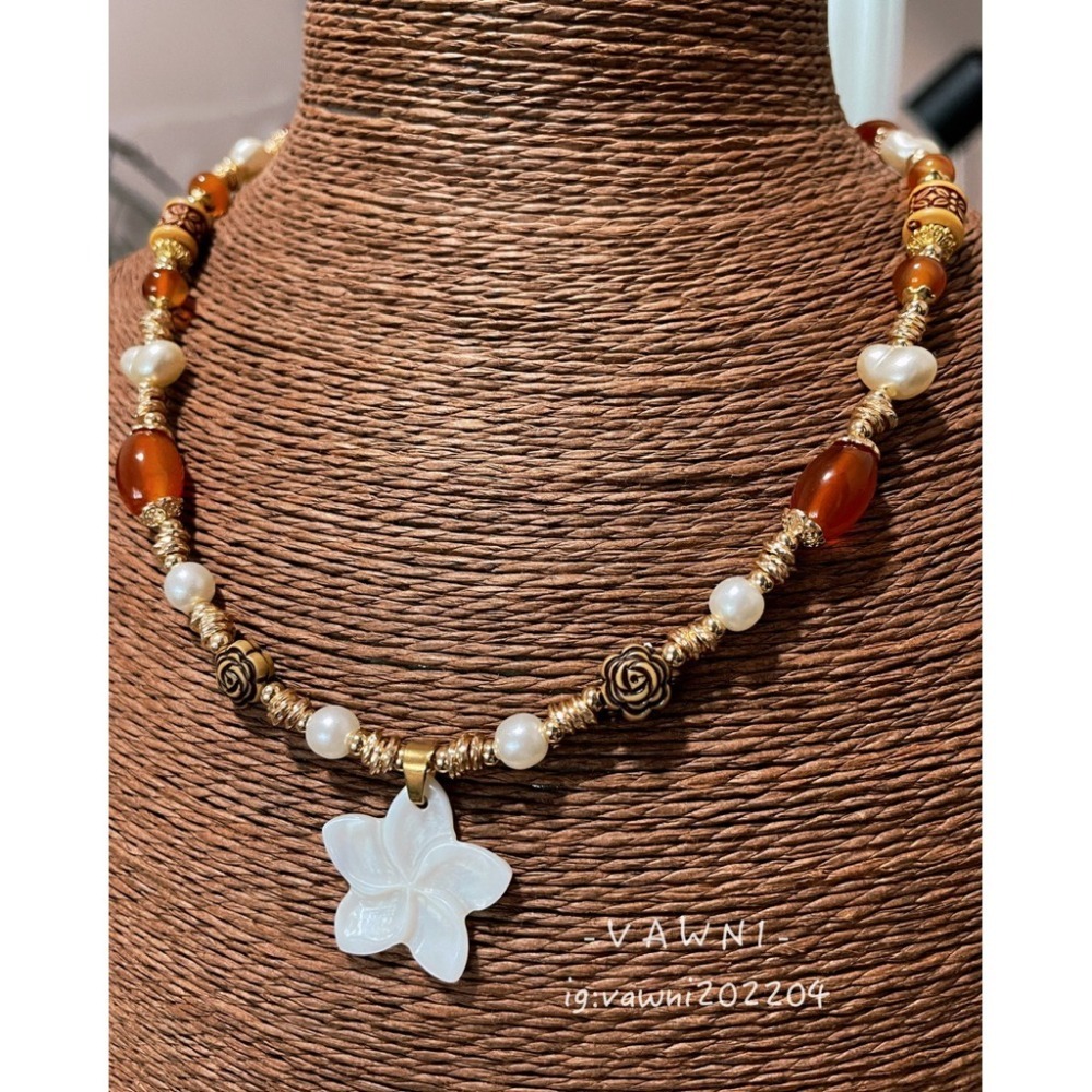 [  V A W N I • 梵馜  ]落日暖琥珀・貝花項鍊 NO.1141115-細節圖4