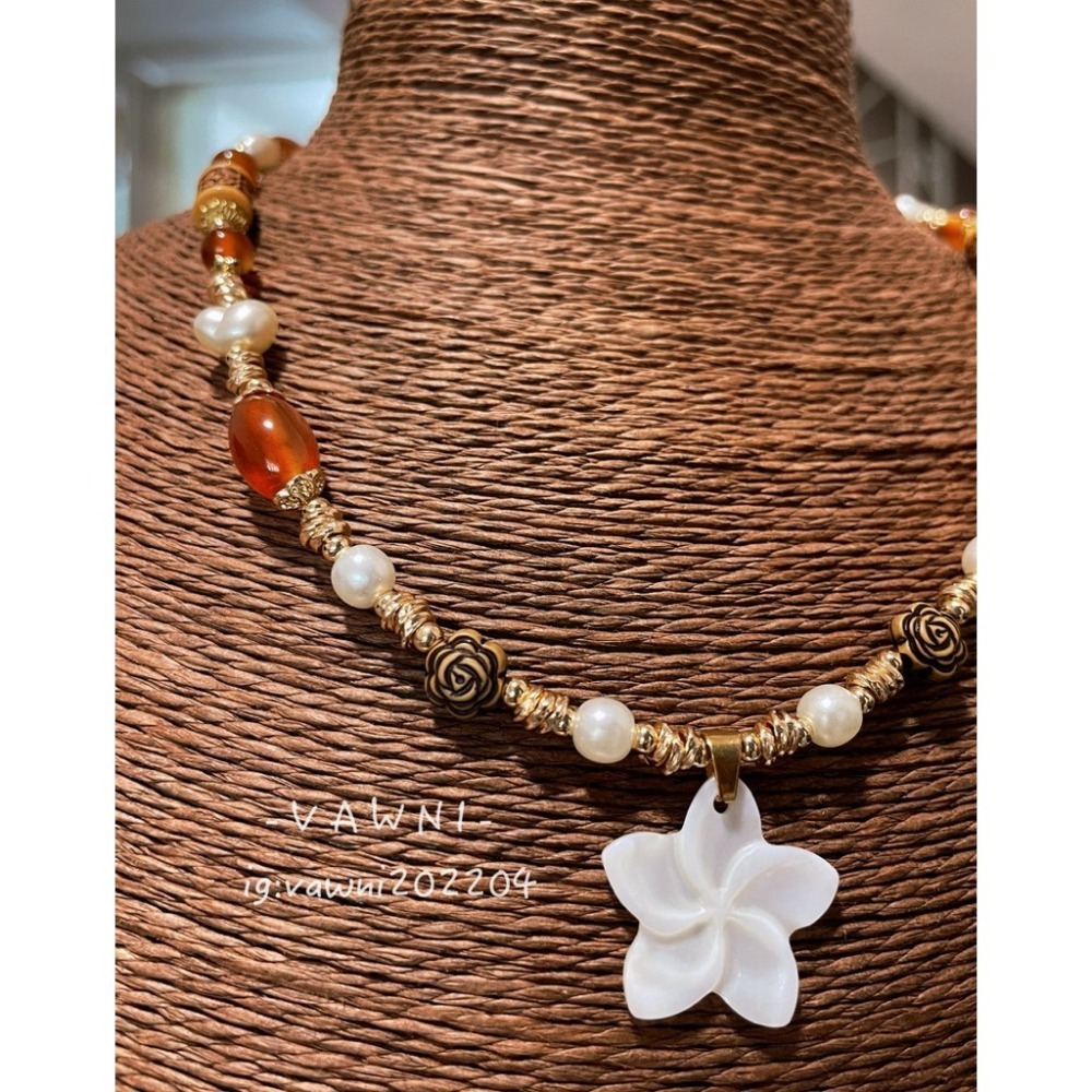 [  V A W N I • 梵馜  ]落日暖琥珀・貝花項鍊 NO.1141115-細節圖5