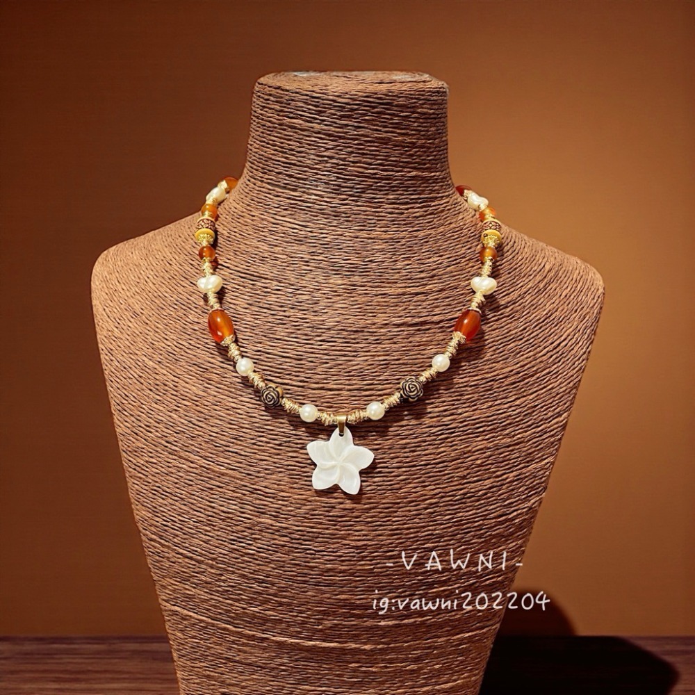 [  V A W N I • 梵馜  ]落日暖琥珀・貝花項鍊 NO.1141115-規格圖5