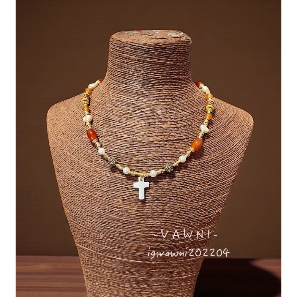 [  V A W N I • 梵馜  ]落日暖琥珀・貝花項鍊 NO.1141115-規格圖5