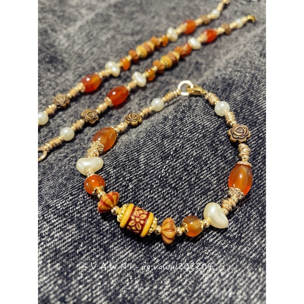 [  V A W N I • 梵馜  ]落日暖琥珀・貝花項鍊 NO.1141115-規格圖5