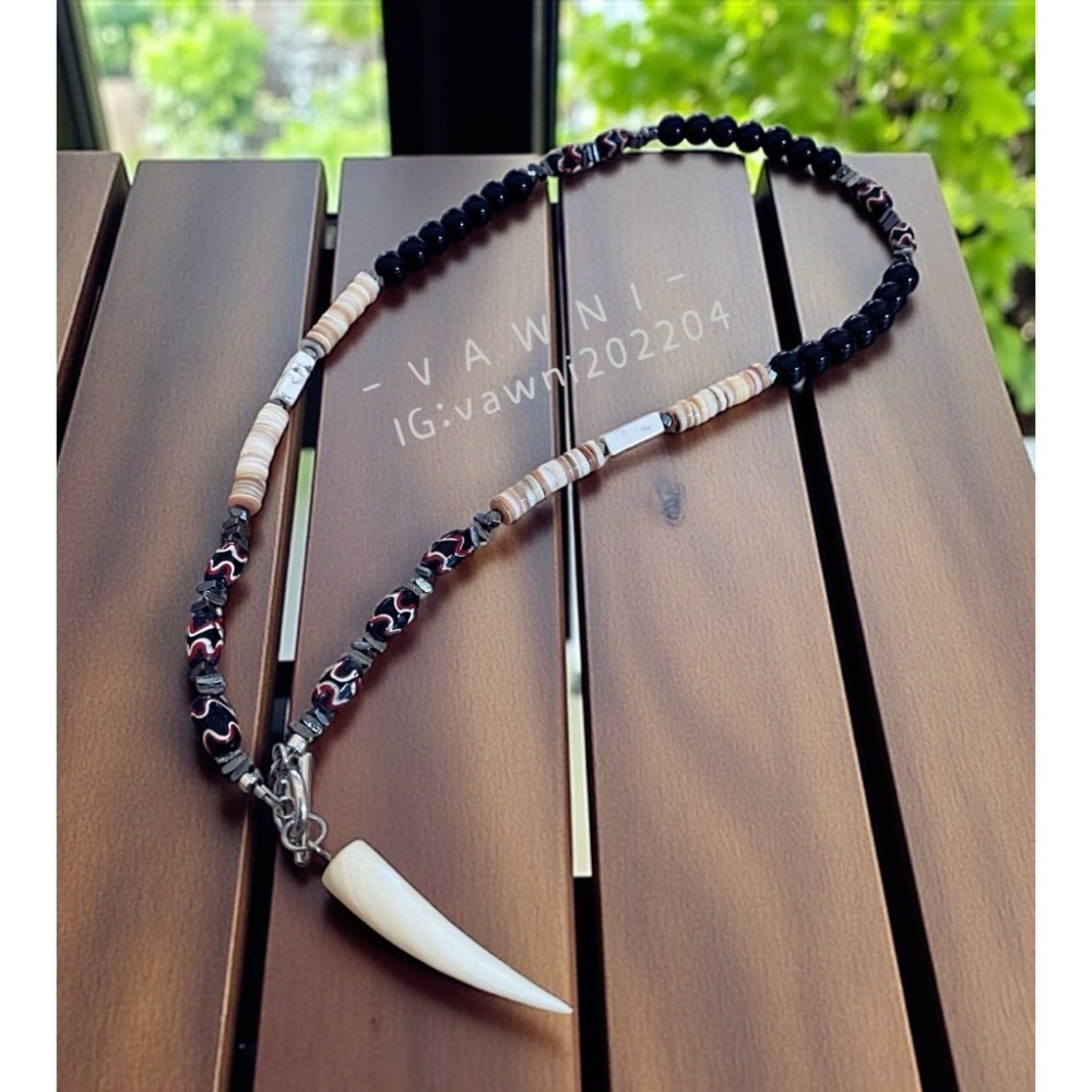 [  V A W N I • 梵馜］稀有貝殼角男士項鍊 琉璃珠 礦石 貝殼 NO.1140116-細節圖2