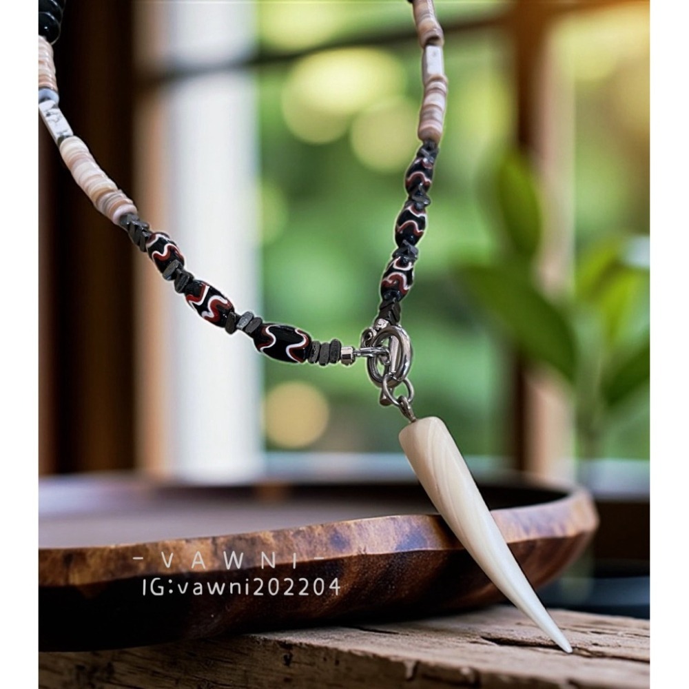 [  V A W N I • 梵馜］稀有貝殼角男士項鍊 琉璃珠 礦石 貝殼 NO.1140116-細節圖4