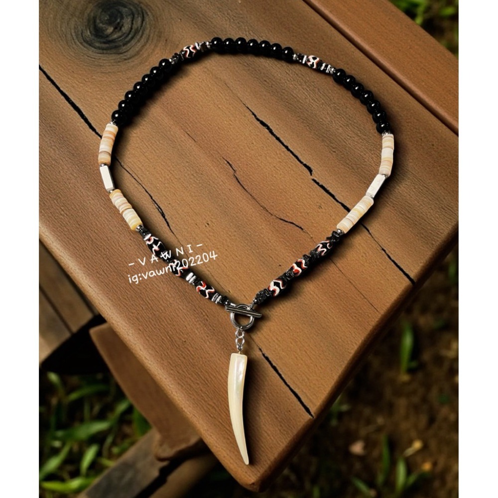 [  V A W N I • 梵馜］稀有貝殼角男士項鍊 琉璃珠 礦石 貝殼 NO.1140116-細節圖5