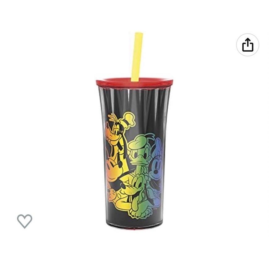 【美國直購 正品現貨】Disney彩虹系列 雙層隔熱塑料冷飲杯 隨行杯 環保杯 吸管水杯-細節圖5