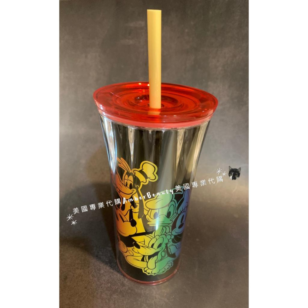 【美國直購 正品現貨】Disney彩虹系列 雙層隔熱塑料冷飲杯 隨行杯 環保杯 吸管水杯-細節圖6