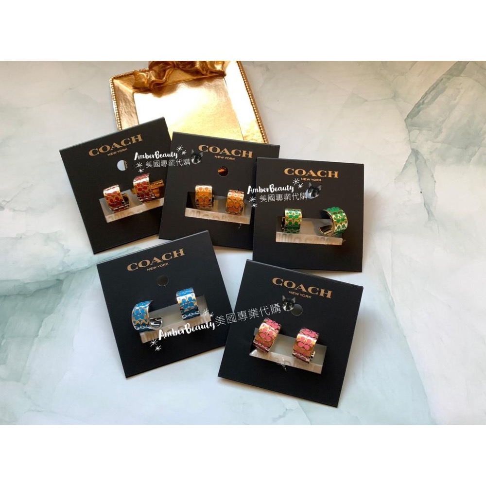 【美國正品現貨】COACH 8色 C logo耳環 穿針式 琺瑯耳環 C7770 送禮 情人節 送女友 聖誕節 母親節-細節圖2