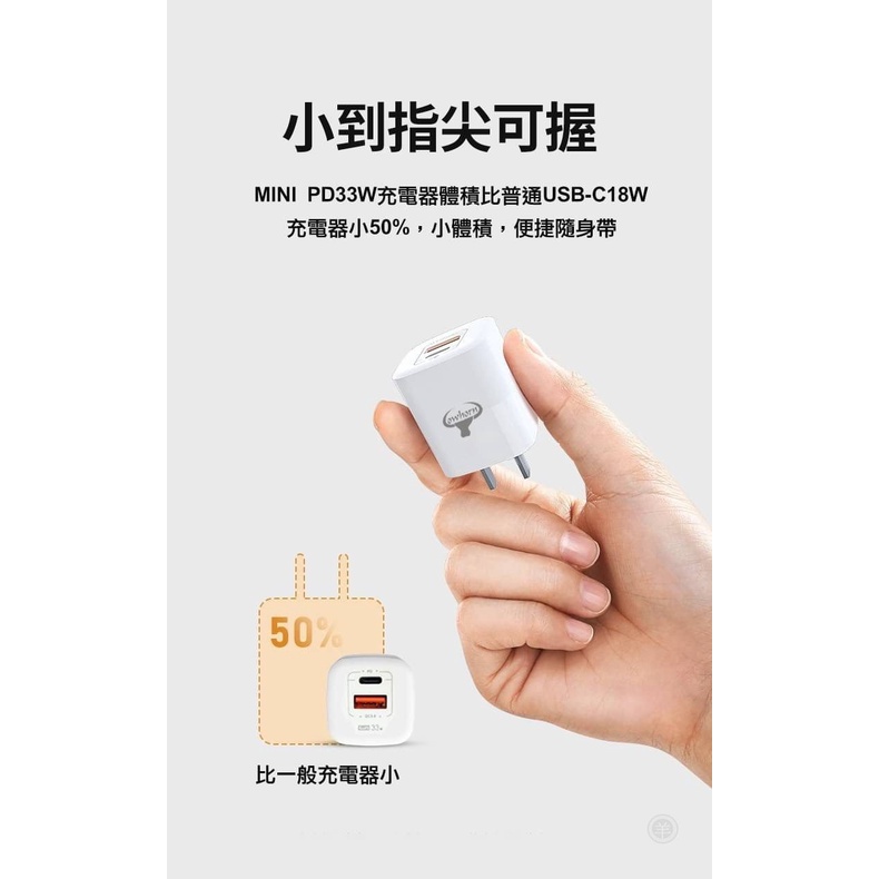 Cowhorn 高宏 33W氮化鎵 PD+QC 3.0快充 雙孔旅充頭 充電器 充電頭 p-細節圖2