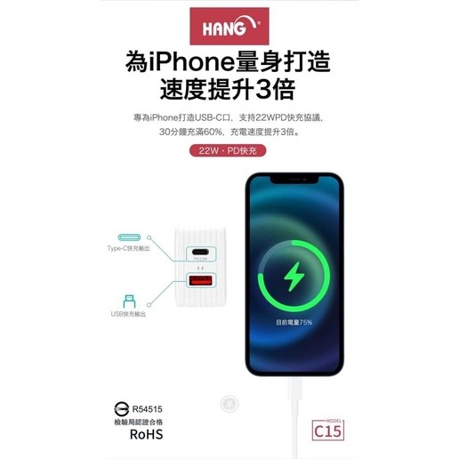 【HANG】C15 (22W) PD+QC 雙輸出 全兼容快充閃充 折疊插頭 充電器 旅充頭 P-細節圖3