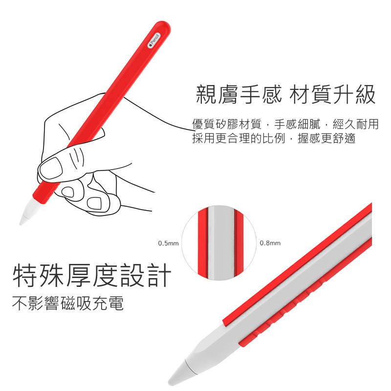 Apple Pencil 2代 防滑設計 筆套 保護套 防水 防摔 防滑 親膚矽膠 類紙膜 筆尖 筆帽-細節圖4