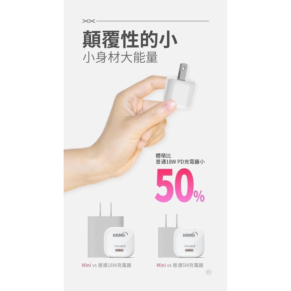 HANG C16 MINI 20W (PD+QC)快速閃充電器 快充頭 迷你充電頭 iPhone可用 Type C-細節圖2