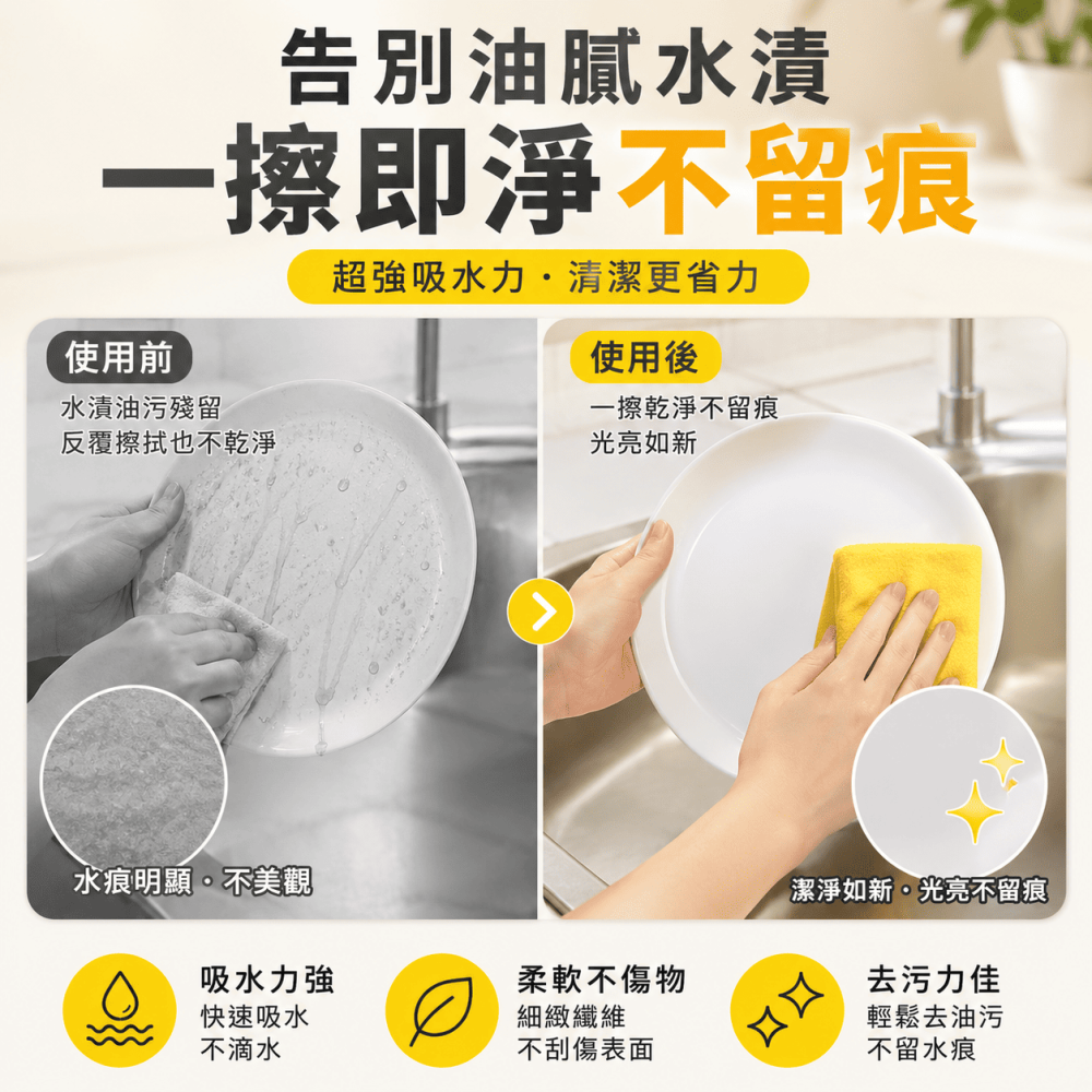[台灣出貨] 雙面吸水抹布 強力吸水 抹布 吸水 去污 不掉毛 雙面 抹布 清潔布 洗碗布 擦手巾-細節圖2