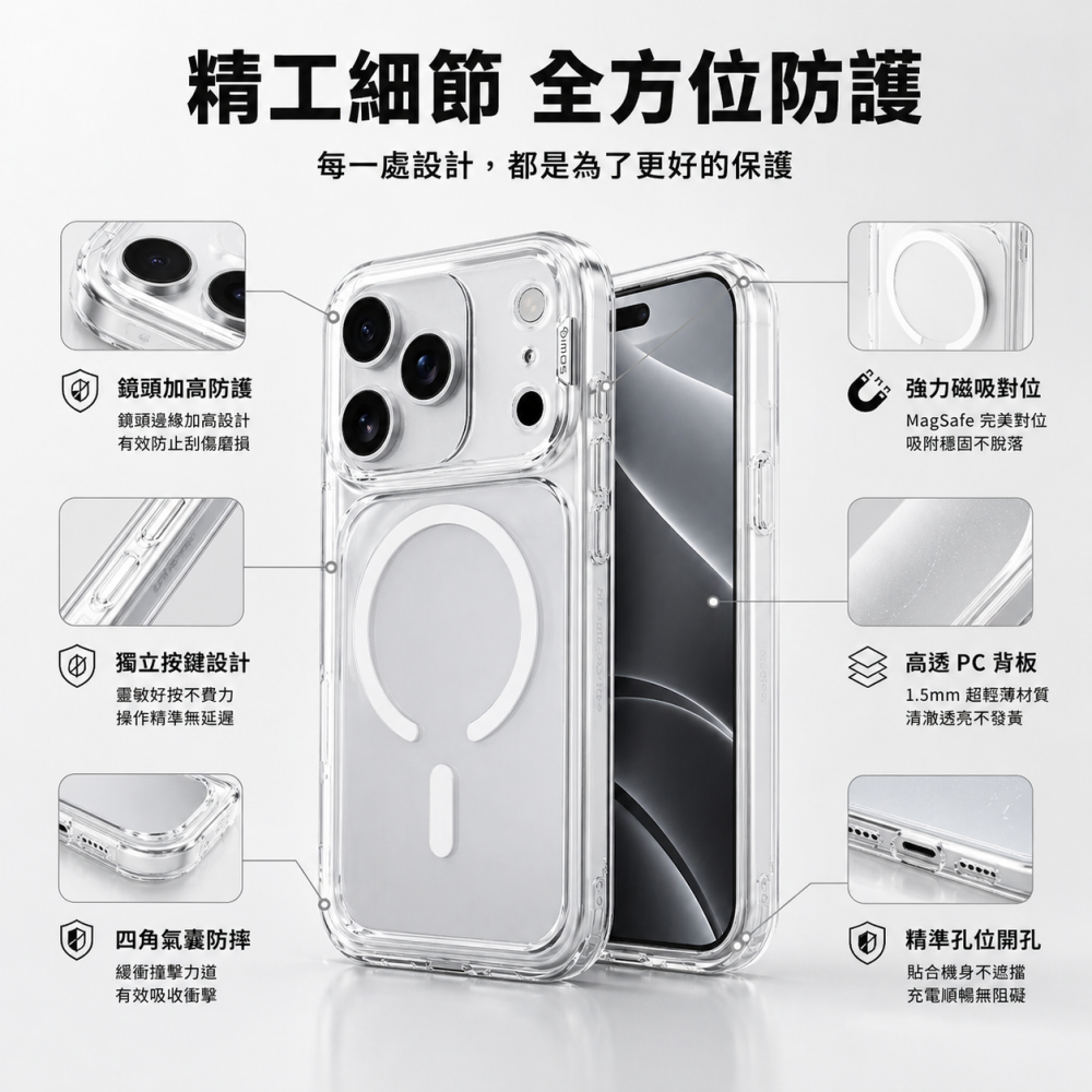 IMOS iPhone17 16 15 磁吸軍規防震保護殼 Magsafe 防摔手機殼 軍規手機殼 保護殼 德洋資訊-細節圖3