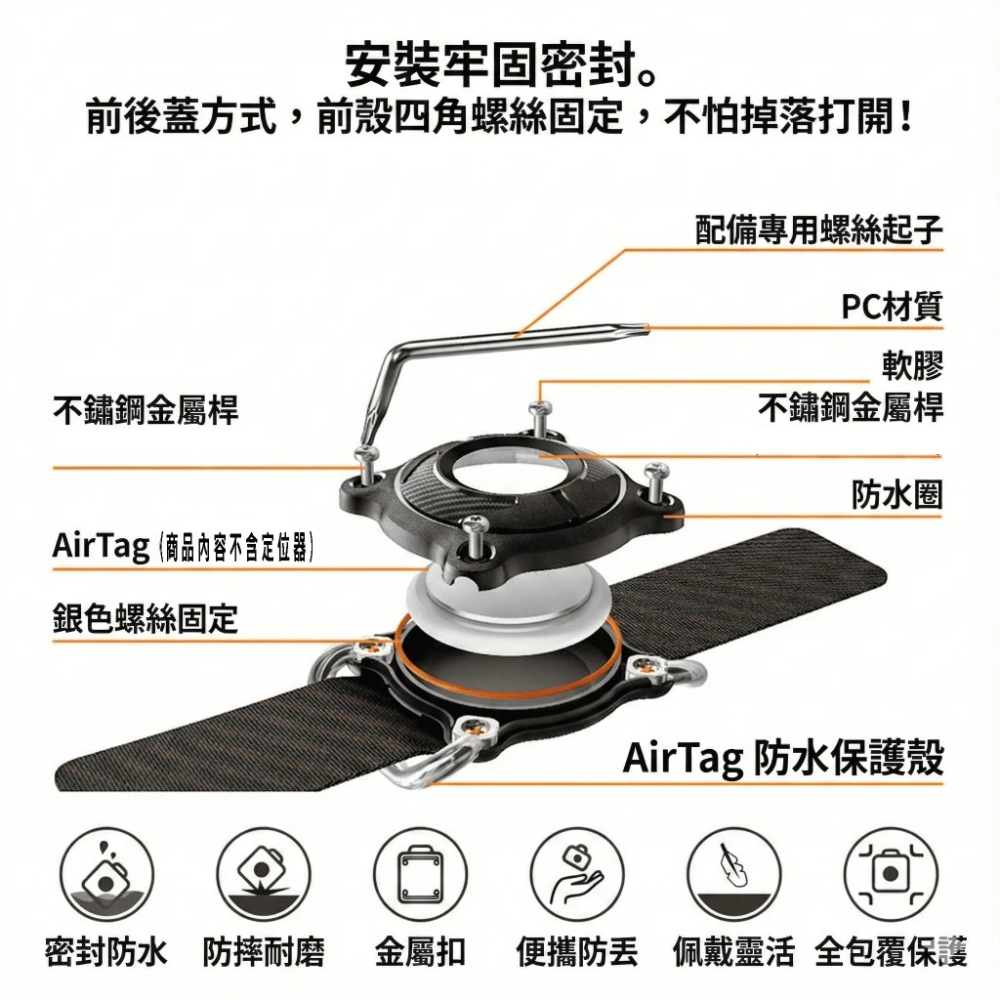 金屬扣環 固定式 AirTag保護套 防脫落 Airtag項圈 貓項圈 狗項圈 定位項圈套 寵物項圈 保護套 防水 耐撞-細節圖7