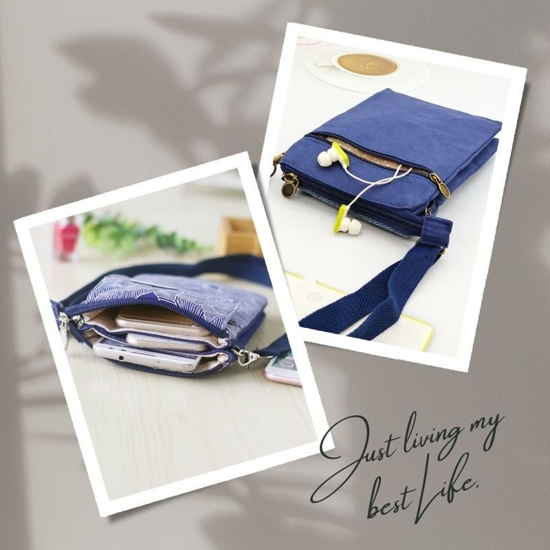 五層收納 帆布斜背手機包 | 輕巧耐用 多功能小包 出國旅遊/逛街必備 解放雙手-細節圖7