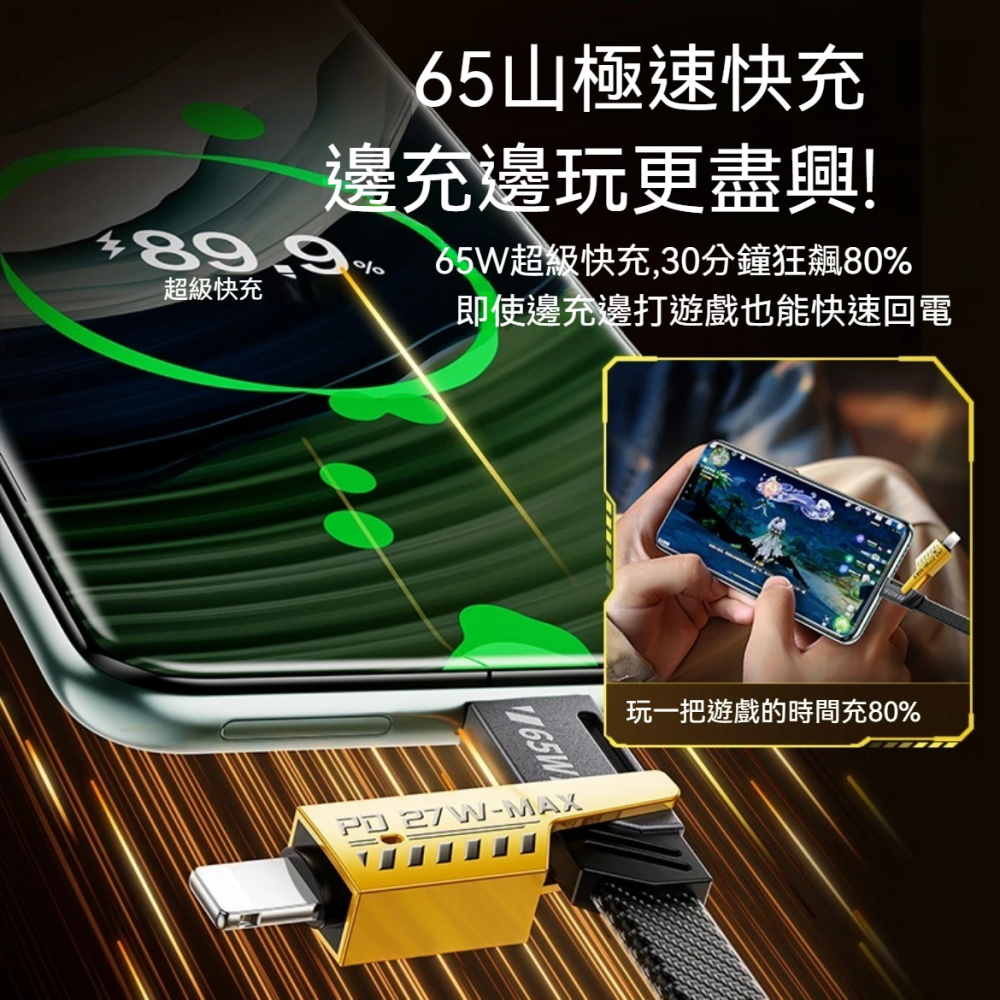 iphone充電線 四合一 編織快充線 65W+PD27W 車用 辦公室 防纏繞 數據線 手機快充線 PD快充線德洋資訊-細節圖3