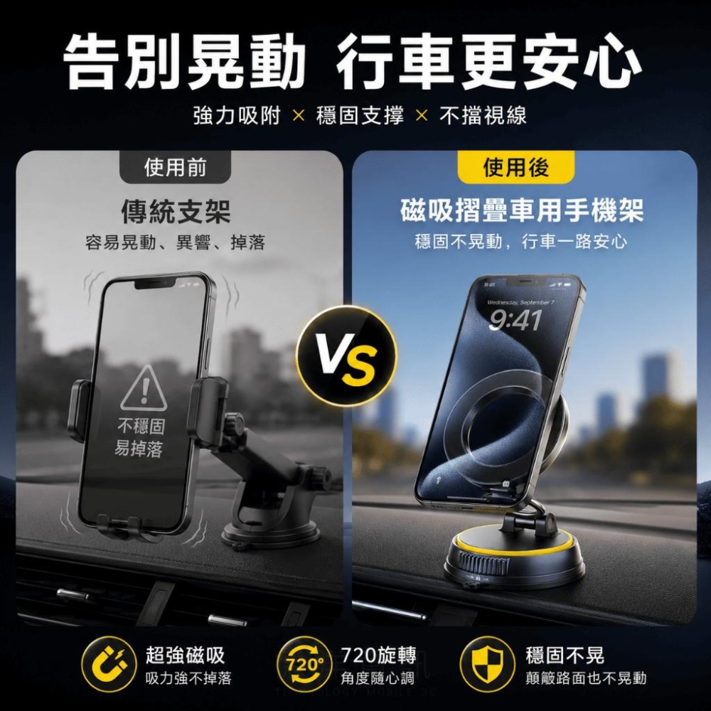 真空手機架 磁吸支架 真空吸盤手機架 magsafe 磁吸手機架 車用手機架 懶人手機架 可折疊 穩定站立 德洋資訊-細節圖2