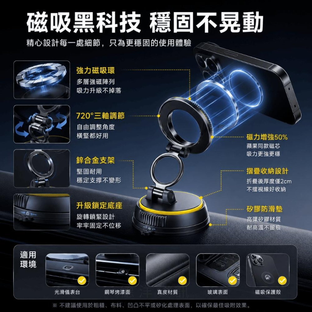 真空手機架 磁吸支架 真空吸盤手機架 magsafe 磁吸手機架 車用手機架 懶人手機架 可折疊 穩定站立 德洋資訊-細節圖3