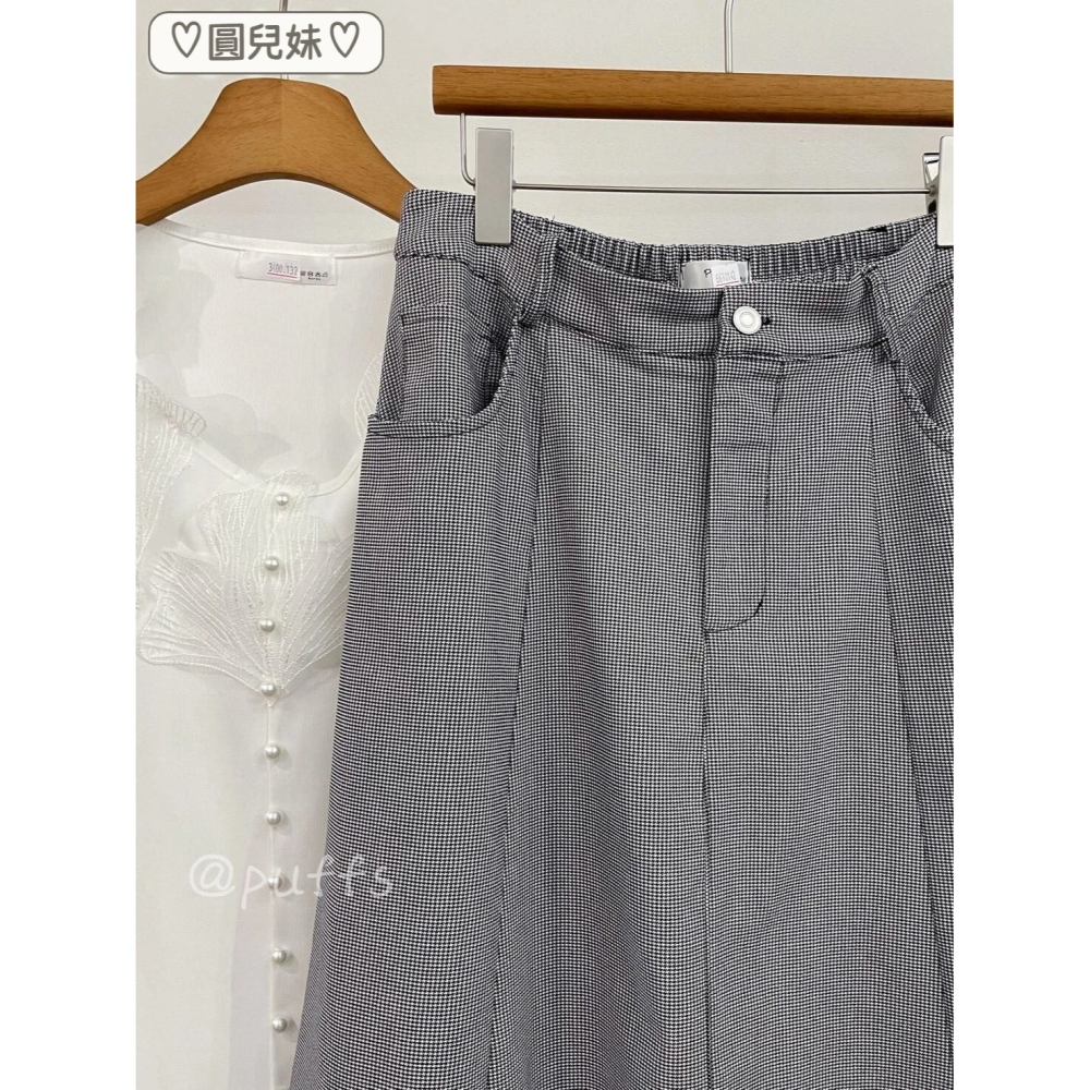現-貨-到 圓兒妹中大尺碼❤️(L-5XL)中大尺碼顯瘦❤️千鳥格子彈性氣球長裙(6610)(FF)-細節圖2