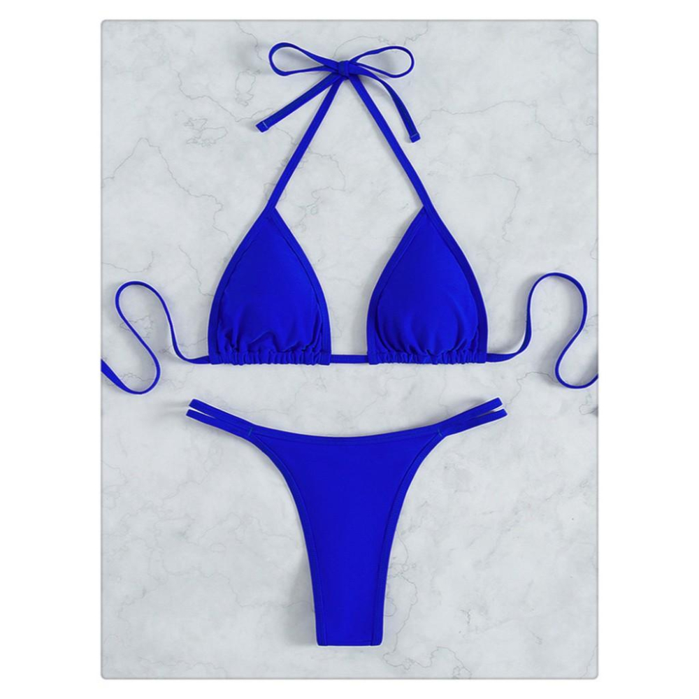 122 台灣現貨 歐美水晶鑽石系繩掛脖性感比基尼三角包丁字褲沙灘泳衣女 L號-細節圖3